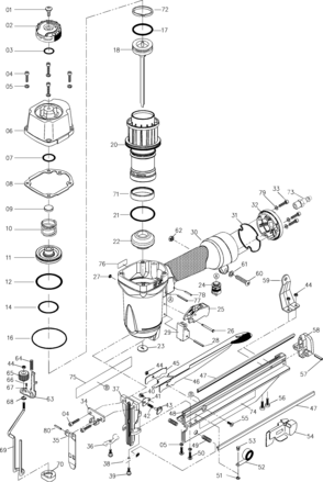 Page A Diagram and Parts List for FN250SB 16155000 and Higher Porter Cable Nailer